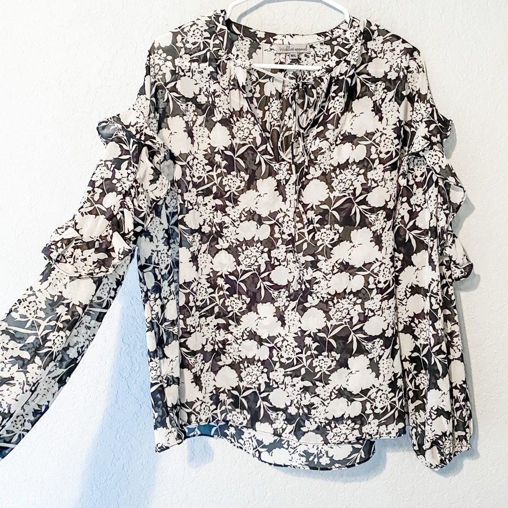 Black & white floral sheer top